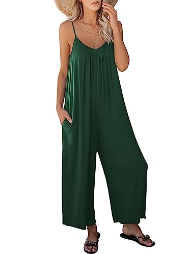Image of ANRABESS Women Jumpsuits 2026 Casual Sleeveless Spaghetti Strap Boho Wide Leg Rompers Summer Outfits Beach Vacation Clothes