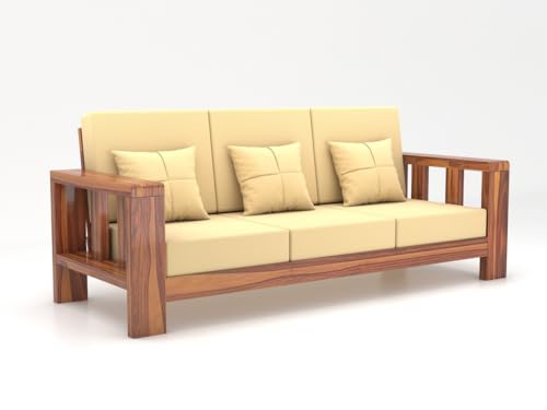 Image of Sheesham Wooden 3 Seater Sofa for Living Room | Solid Wood Sofa | Rosewood Sofa Set for Home & Office | Lounge (Natural, 3 Seater)