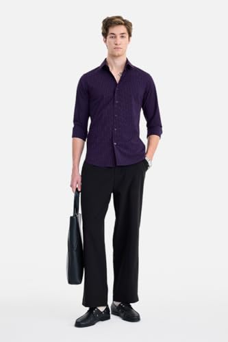 Image of SNITCH Luxe Men Formal Shirt | Slim Fit Full Sleeve Spread Collar Pinstripe Design | Breathable Viscose Blend & Stretch Fabric for Office Wear & Business Meetings