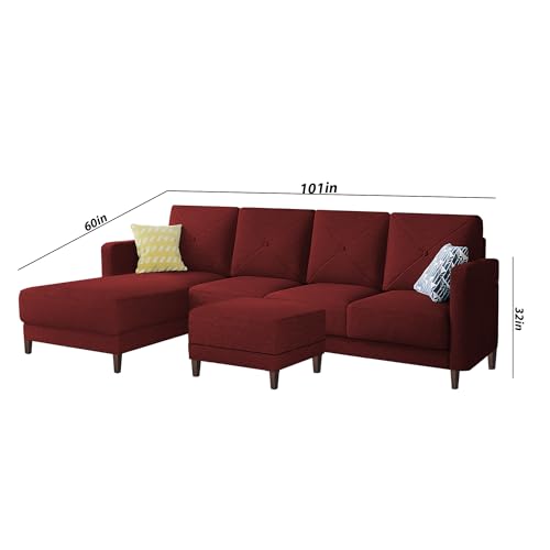 Image of Baloney LHS 6 Seater L Shape Sofa Set with Center Table for Living Room (Maroon Fabric) Premium Fabric Sofa