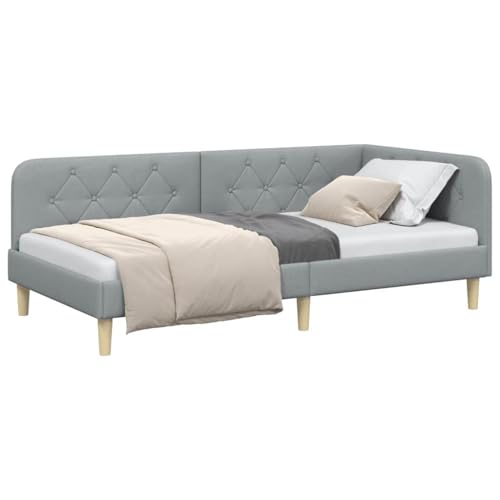 vidaXL Estructura de Cama en Esquina Gris Claro 90 x 200 cm Tela, Dormitorio Moderno, Cama compacta, Cama Que Ahorra Espacio, Marco tapizado Duradero, diseño de sofá de Esquina Multifuncional