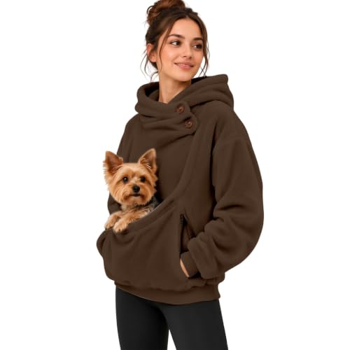 CHENXDZHAO Pet Pouch Hoodie,Pet Pouch Hoodie Womens Mens Oversized Long Sleeve Puppy Carrier Hooded Sweatshirt Soft Warm Pullover Tops With Large Pocket,Coffee,L - image 2