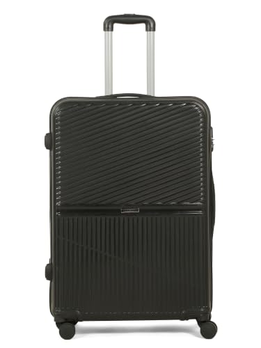 Image of Teakwood Large Size 8 Wheels Trolley Bag, Hard Cabin with Zipper Closure, Adjustable Push Button & Cross Side Strap, Number Lock System 360 Degree (Large, Black)