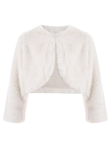 Kids Girls Faux Fur Bolero Shrug Jacket Open Front Cardigan Tops Wedding Party Dress Cover Up