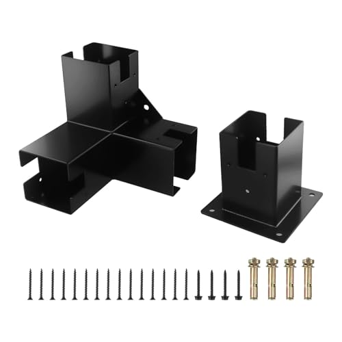 URPIZY Soporte de esquina con soporte de pérgola para vigas de madera elevadas, base + 3T