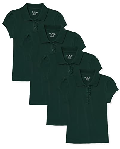 The Children's Place Girls Multipack Short Sleeve Ruffle Pique Polos Shirt, Spruce Green 4-pack, X-Small US