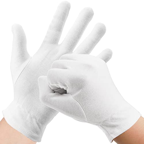 Cedilis 15 Pair White Cotton Moisturizing Gloves Overnight Bedtime, Soft Eczema Gloves, Lotion Gloves for Dry Hands, Thick Washable Skin Spa Therapy Gloves with Wristband for Men and Women