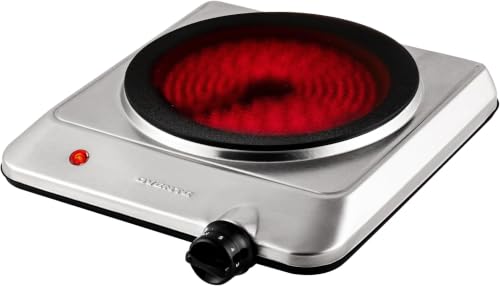 Image of OVENTE Countertop Infrared Single Burner, 1000W Electric Hot Plate w / 7.5 inch Ceramic Glass Cooktop, 6 Level Temperature Setting & Easy to Clean Base, Compact Stove for Home Dorm Office, Silver BGI201S