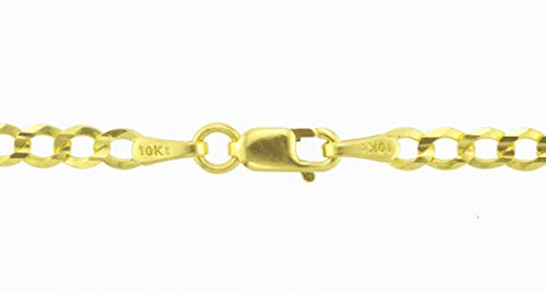 Nuragold 10K Yellow Gold 3Mm Solid Cuban Curb Link Chain Bracelet Or Anklet, Womens Mens Lobster Clasp 7" 7.5" 8" 8.5" 9" #TOP6