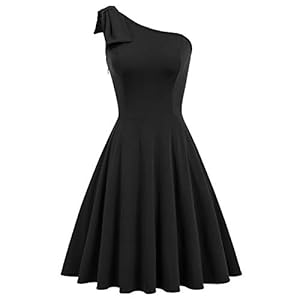 JASAMBAC-Womens-Bow-One-Shoulder-Dress-with-Pockets-A-line-Cocktail-Party-Dress JASAMBAC Homecoming Dresses for Juniors 1950's Dresses for Women One Shoulder Cocktail Dress Wedding Guest Black XL