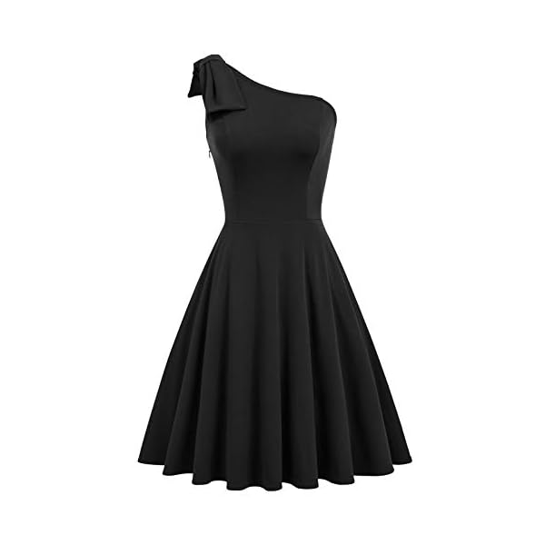 JASAMBAC Homecoming Dresses for Juniors 1950's Dresses for Women One Shoulder Cocktail Dress Wedding Guest Black XL