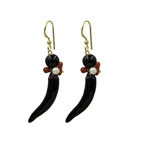 MARARDI Boucles d'Oreilles en Céramique Sicilienne de Caltagirona [Cornicelli Noir] Long pour Femme Handmade Bijoux Italiens Original Élégant pour Quotidien Mariages Evénements Occasions Spéciales Cover