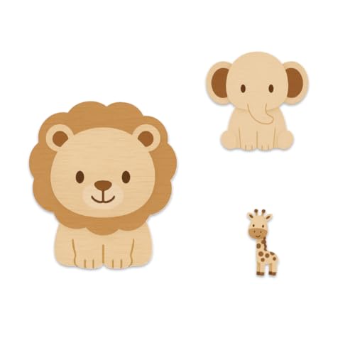 GOMAKERER 3 décoration Murale en Bois Lion Éléphant Girafe Décoration Murale Safari pour Chambre D'Enfant Animaux de Jungle et des Bois Style Cottage pour une...