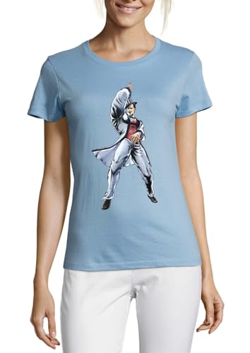 T-shirt anime 91 femme en coton respirant bleu clair pour éviter la chaleur