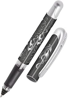 ONLINE ergonomic rollerball pen Silver Phoenix for school & college soft grip part for left- and right-handed for standard ink cartridges, refillable pens for beginners, pupils, students