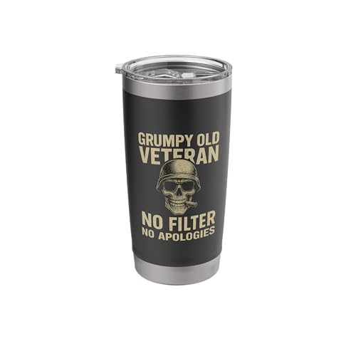 Military Veteran Funny Grumpy Old Vet Skull Helmet Design Stainless Steel Insulated Tumbler