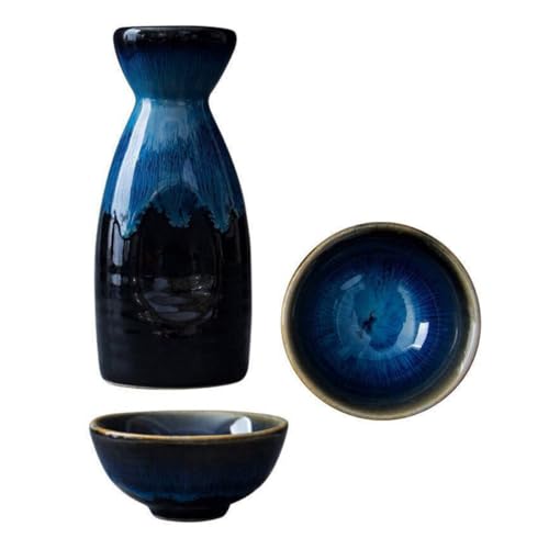 OSOLADY Juego de Tetera y Vasos Cerámicos Vintage para Sake Japonés en Azul Estrellado, para Hoteles, Casas de Té y Exhibiciones