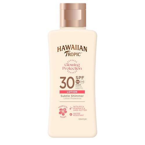 Hawaiian Tropic Glowing Protection MINI Ultra Radiance - Loción Solar Protectora SPF 30, Protege la Piel, Fragancia de Frutas Tropicales, Crema Tamaño Viaje 75 ml (Individual)