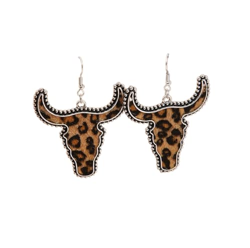 Western Earrings For Women Dangle Cow Print Cowgirl Leopard Leather Earrings Handmade Cute Vintage Dangling Cowboy Earrings Bohemian Head Turquoise Animal Earring Jewelry Gifts For Teen Girls -B