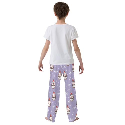 ZZXXB Xmas Penguin with Hat Boys Long Pants Soft Trousers Elastic Waist Kids Lounge Bottoms with Pockets S-XL3