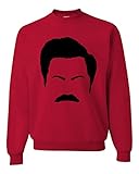 Wild Bobby Parks and Rec Fans Ron Swanson Mustache Face Silhouette Pop Culture Unisex Crewneck Graphic Sweatshirt, Red, Large