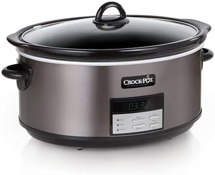 Crock-Pot Large 8-Quart Programmable Slow Cooker with Auto Warm Setting Black Stainless Steel