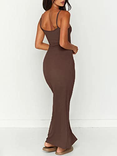 Lillusory Women's Summer Dresses 2023 Long Sexy Bodycon Maxi Fitted Tight Birthday Slip Sundress Sun Cute Elegant Spaghetti Strap Dress Brown #TOP5