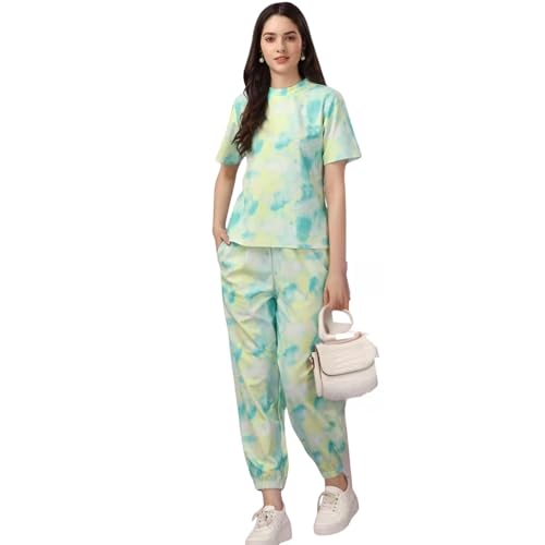 Image of Women Tie Dye Co Ord Set | Trendy T-Shirt & Jogger Pant Lounge Wear Set for Women & Girls | Soft Stretchable Fabric | Casual Wear, Travel & Home Use