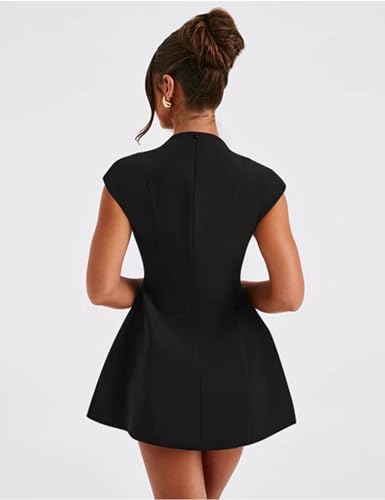 YMDUCH Women's Sexy Deep V Neck Cap Sleeve A-line Mini Club Party Dress2