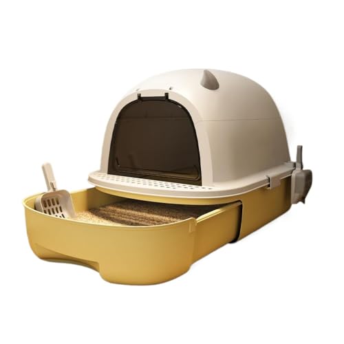 EVREFIN猫用トイレボックス、引き出し式、蓋付き、広々、全面カバー、猫砂の飛散防止、臭い防止、お手入れ簡単、猫砂の飛散防止、臭いの拡散防止、猫用品 (イエロー)