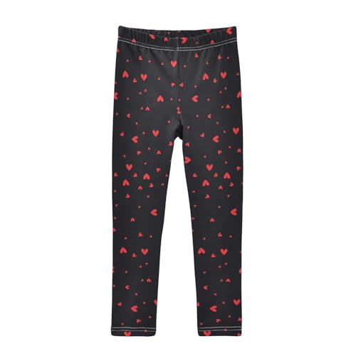 Small Red Hearts Girls Leggings,Workout Leggings for Girls Toddler Athletic Legging Size for 3-10T
