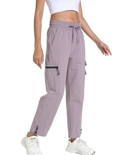 Image of Women's Joggers with Pockets, Hiking Cargo Water Resistant Lightweight Pants for Women Workout Athletic Travel Camping