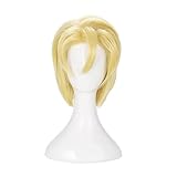 QWIFCMJF -Cosplay Wig Fire Emblem ThreeHouses Dimitri Alexandre Bladud Cosplay Wig Short Golden Heat Resistant Hair Wig + Wig Cap