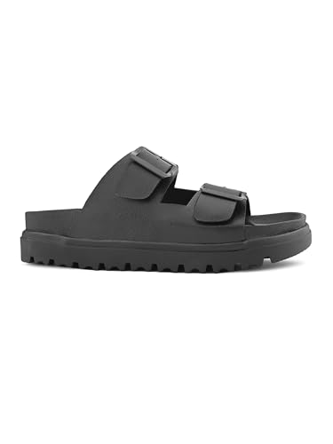 Image of STANPHORD Men Double Buckle Slider Sandals | Faux Leather Fashion Chappal | EVA Non-Slip Cushioned Sole | Casual Summer Daily Indoor Outdoor Wear (TPAI 14102)