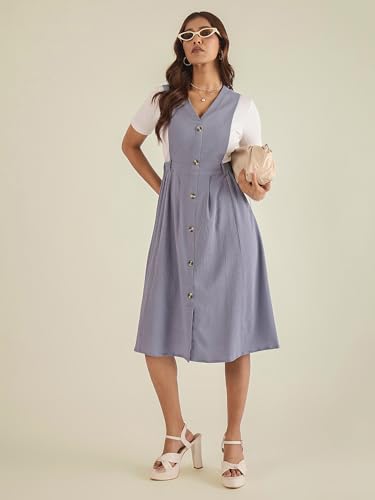 Image of WineRed Women Soild Pinafore Dress with Button