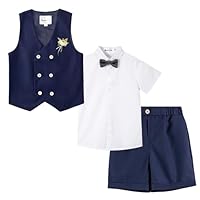 LOLANTA Boys Summer Short Suit, Double-Breasted Waistcoat Set, Kids Birthday Occasionwear, Navy, 12-13 Years, 170