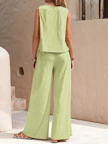 Image of ALL YOURS Women's 2 Piece Outfit Loose Tank Top and Wide Leg Pants Sets|co-ord set for women cord set for women lounge wear set for women coords set for women wear