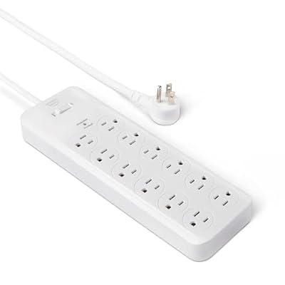 Amazon Basics 12-Outlet Surge Protector Power Strip, 4000 Joules, 8ft Extension Cord, Rectangle, for Home, Office, Gaming Room, White