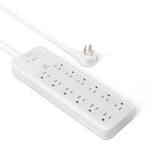 Amazon Basics 12-Outlet, 4000 Joule Power Strip Surge Protector, 8ft, White by Amazon Basics - Used condition - CA$22.55