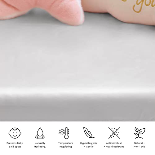 Promeed Mulberry Silk Crib Sheet For Baby Boy/Girl, Comfy 23 Momme Real Silk Baby Crib Sheets, Fits Up To 8" Mattress (Light Grey, Crib-28"X52") #TOP2