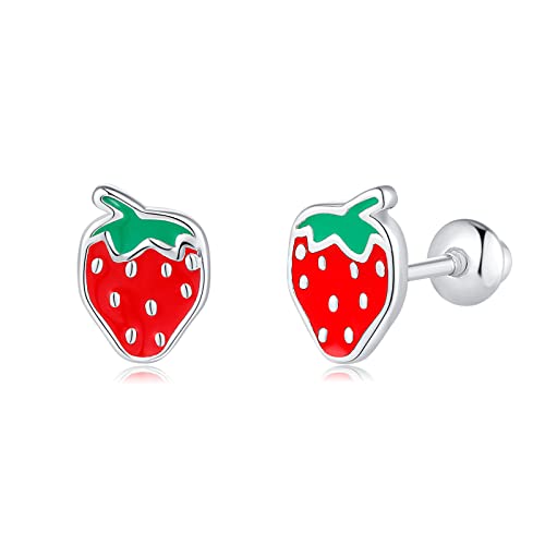 Betty&Sarah Sterling Silver Strawberry Stud Earrings For Girls Women cover