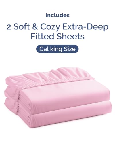 Image of CGK Linens 2 Pack Extra Deep Cal King Fitted Sheets - Light Pink