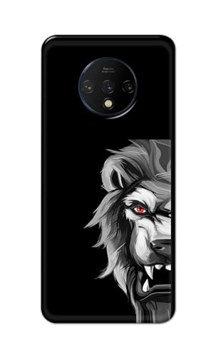 Image of PRINTFIDAA Printed Hard Back Cover Case for OnePlus 7T Back Cover (Angry Lion) -112