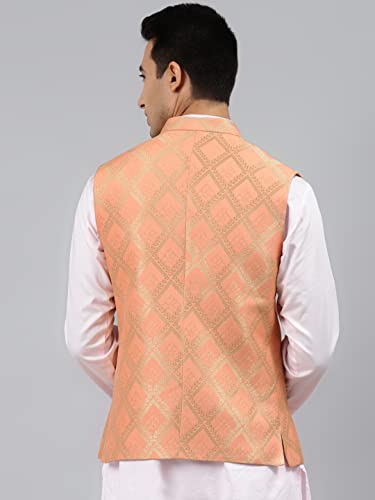 Image of MANQ Men Fawn Woven Jaquard Silk Nehru Jacket