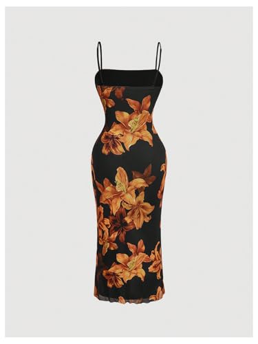 Image of BEAUDRM Women's Sexy Floral Plus Size Dress Date Night Club Cocktail Dress | Summer Vintage Mesh Bodycon Maxi Dress, Elegant Wedding Guest Dresses