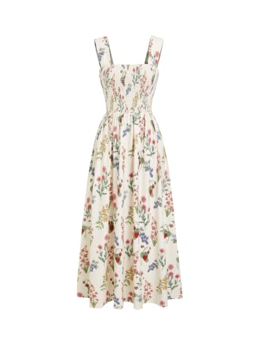 Image of CIDER Womens Floral Smocked Dresses Square Neck Long Midi Sundress | A Line, Sleeveless, Summer Outfits