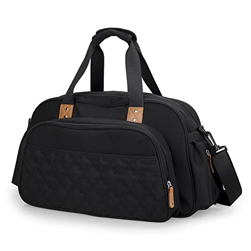 Ausemo Bolsa de Pañales Cuna Combo Cuna de Viaje Portátil Cambiador de Cama de Bebé Estación de Mensajero Cruzada Bolsa de Mano para Dormir Infantil para Mamás Papás,Black