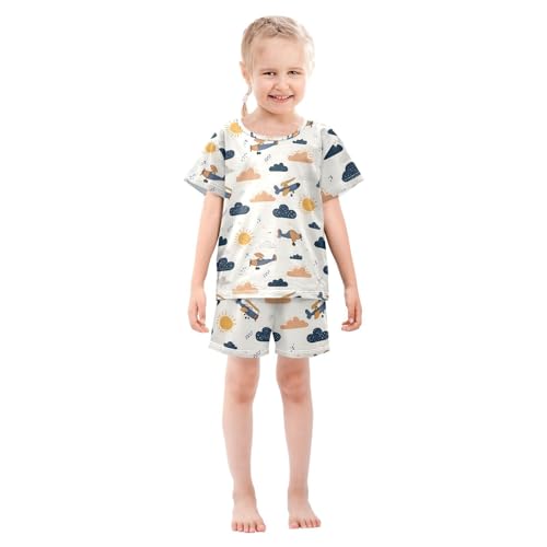 Pajama Sets Cloud Sun Airplane Short Sleeve Summer Sleepwear 2 Piece Pjs3