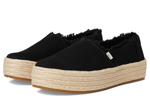 Toms Women's Valencia Platform Espadrille, Textile Upper, Ortholite Insole, Black Canvas/Fray, 8.5