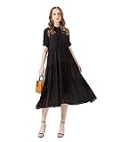 Vien Tran Henley Babydoll Button Front Short Sleeve Loose Fit Linen Comfy Maxi Tiered Dress (Black, Small)